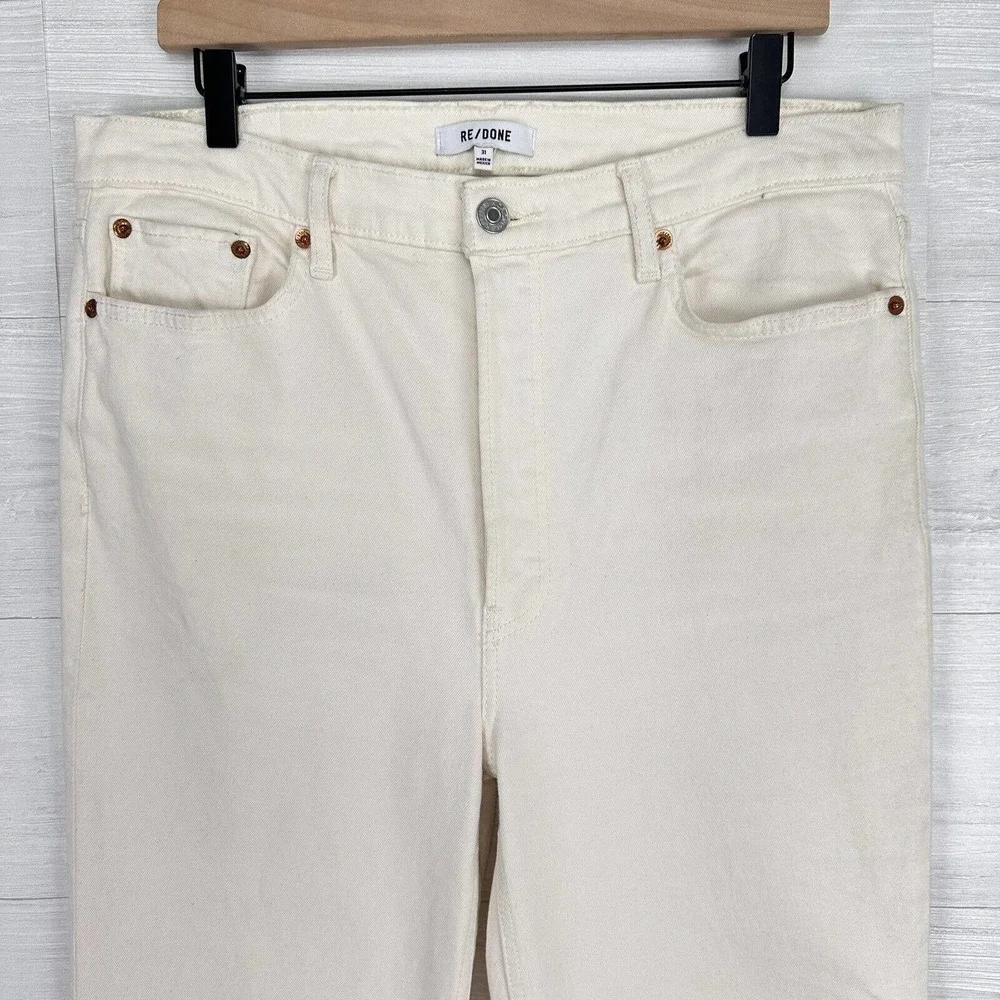 RE/DONE High Rise Stove Pipe Jeans Size 31 Vintage White Comfort Stretch Raw Hem